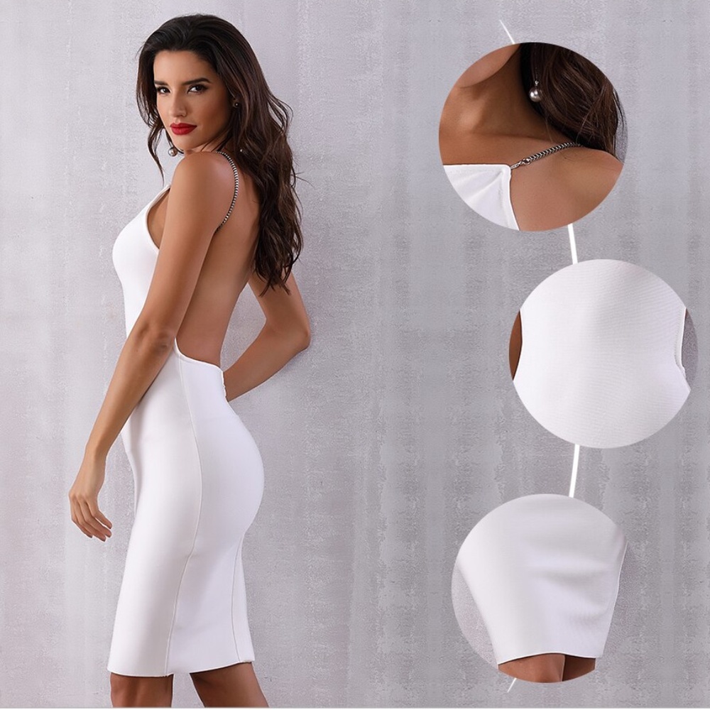 Bandage Backless Slim White Midi Dress - Picture 3 of 13